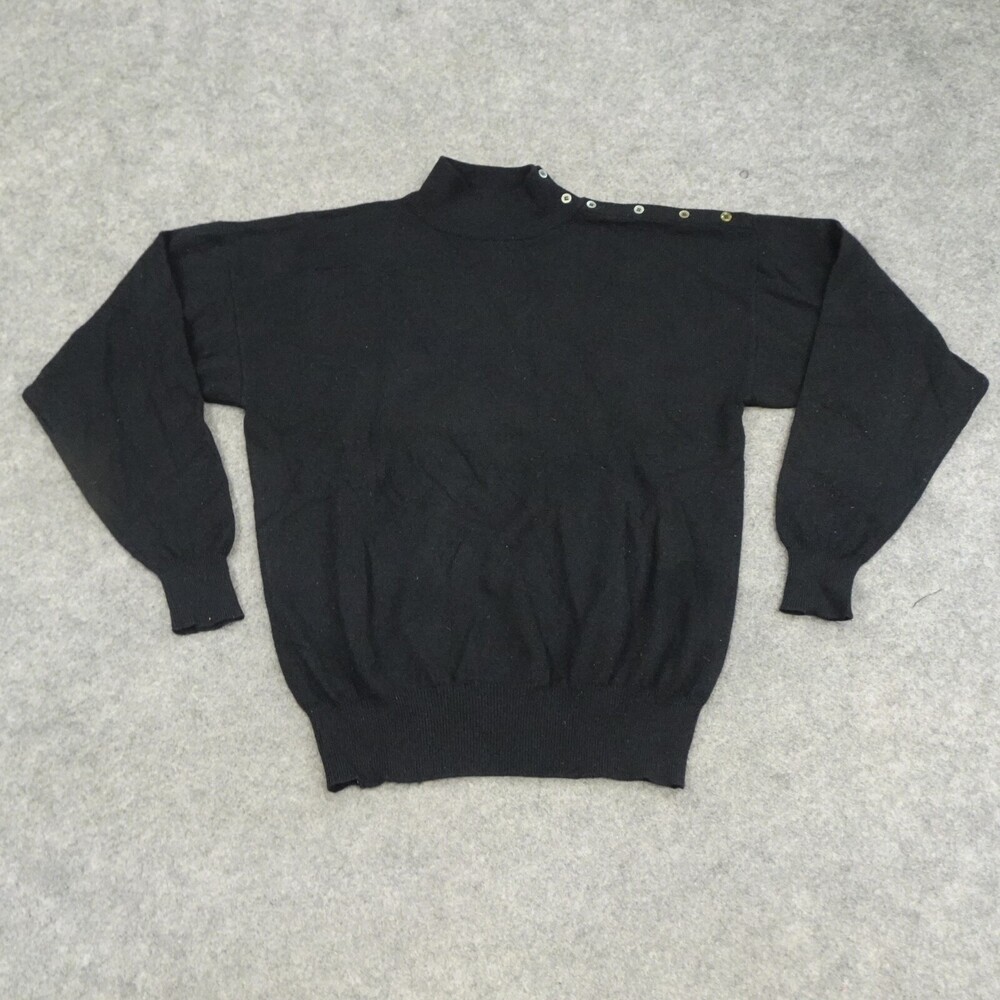 Robinsons Sweater Womens Large L Black Pullover Tight Knit Cashmere Buttons